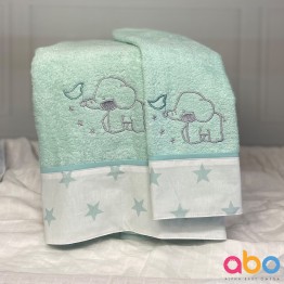 ABΟ Σετ βρεφικές πετσέτες 2τμχ Elephant Μέντα 